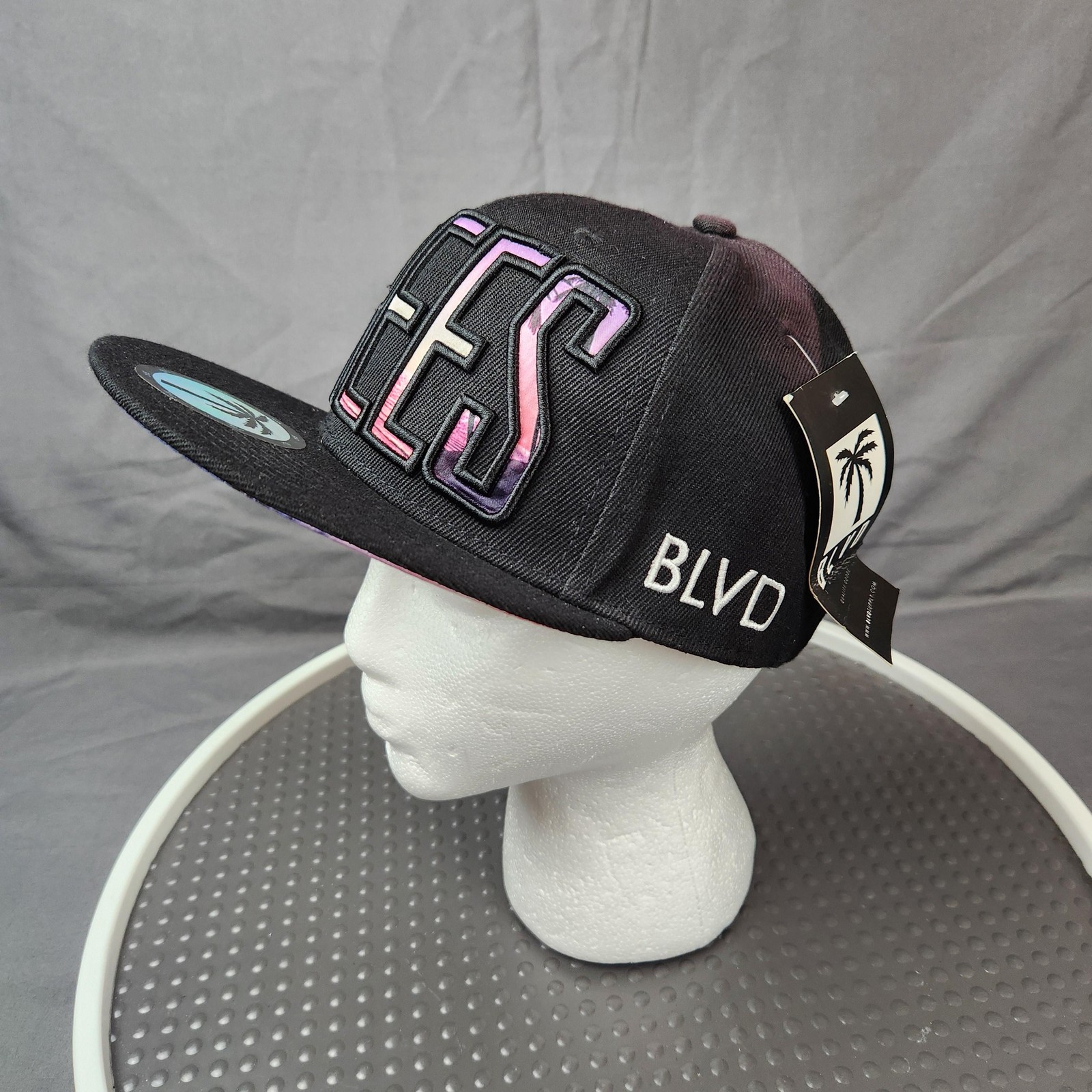 BLVD Trees Hat Cap Snap Back Black Pink Purple Sunset Palm Tree Graphic Mens
