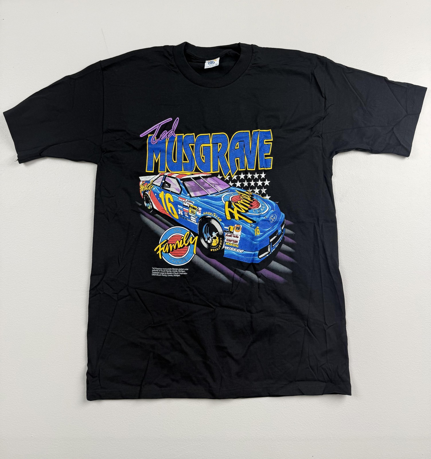Vintage Cal Cru Shirt Mens Large Black Ted Musgrave NASCAR Graphic Tee Racing