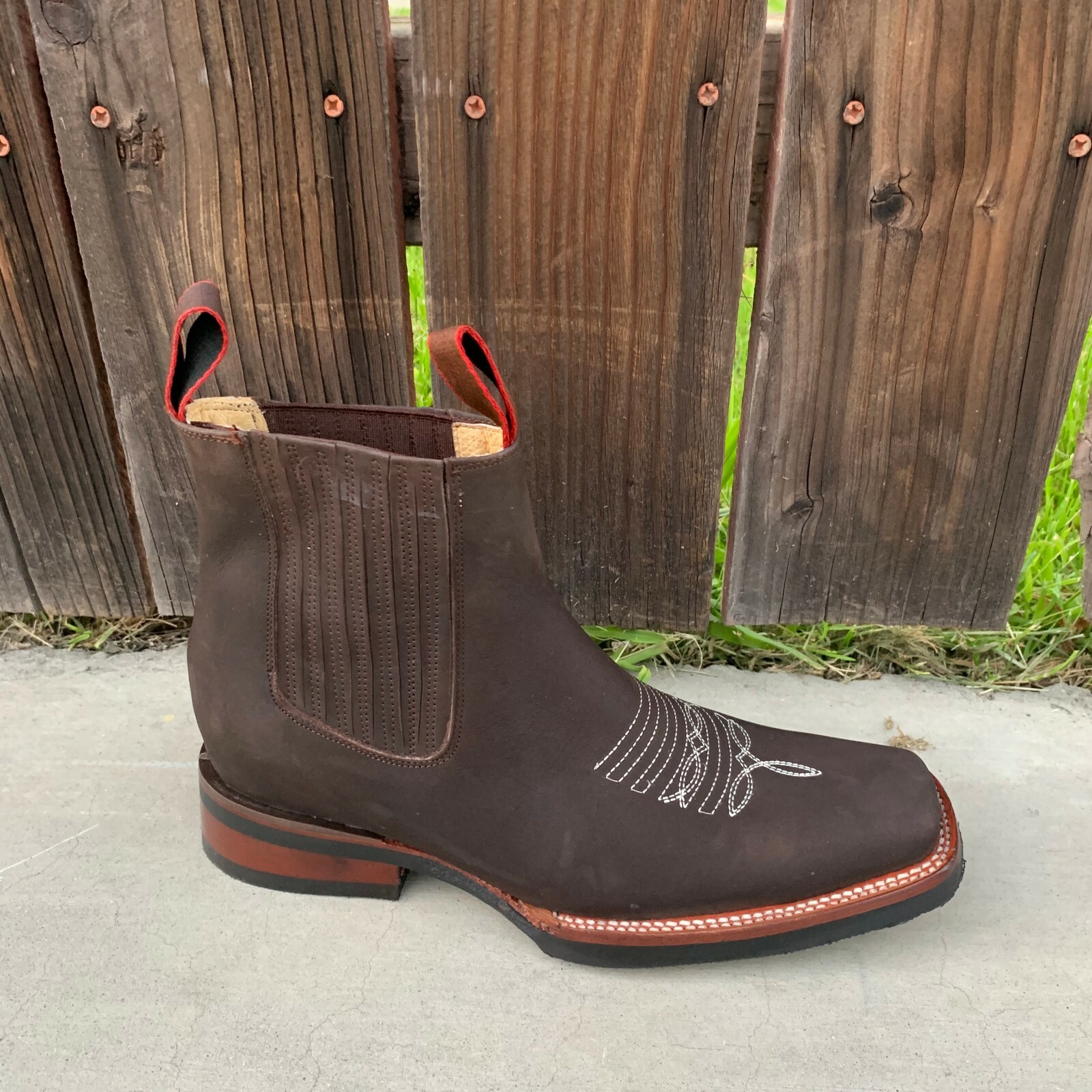 MEXICAN BOTINES MENS BOTIN COWBOY LEATHER RODEO SLIP ON ANKLE SQUARE TOE BOOTS