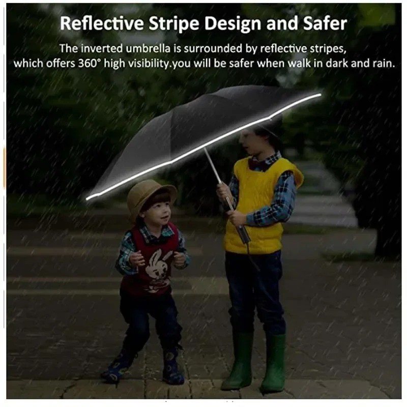 Men Women Automatic Reverse Folding Umbrella Windproof UV Reflective Stripe*