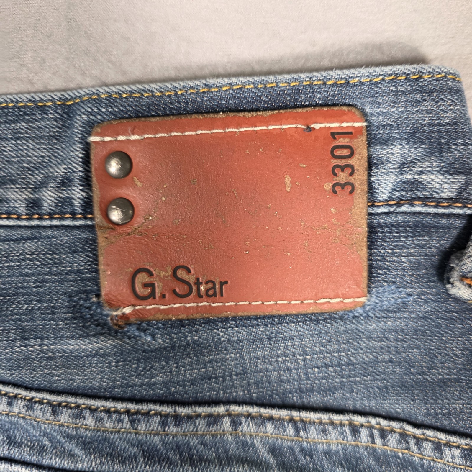 G Star Raw Jeans Mens 36×33 (Measured) Blue 3301 Straight Distressed Denim
