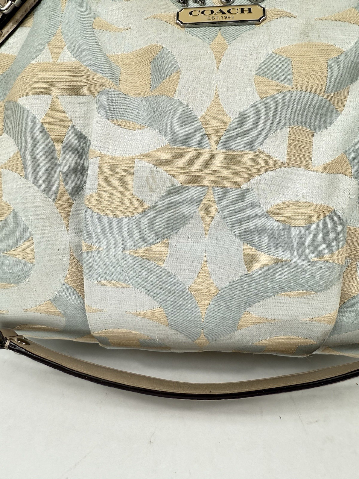 COACH Madison Shantung Chainlink Sophia Satchel Silver Bay Mist Leather/ Fabric