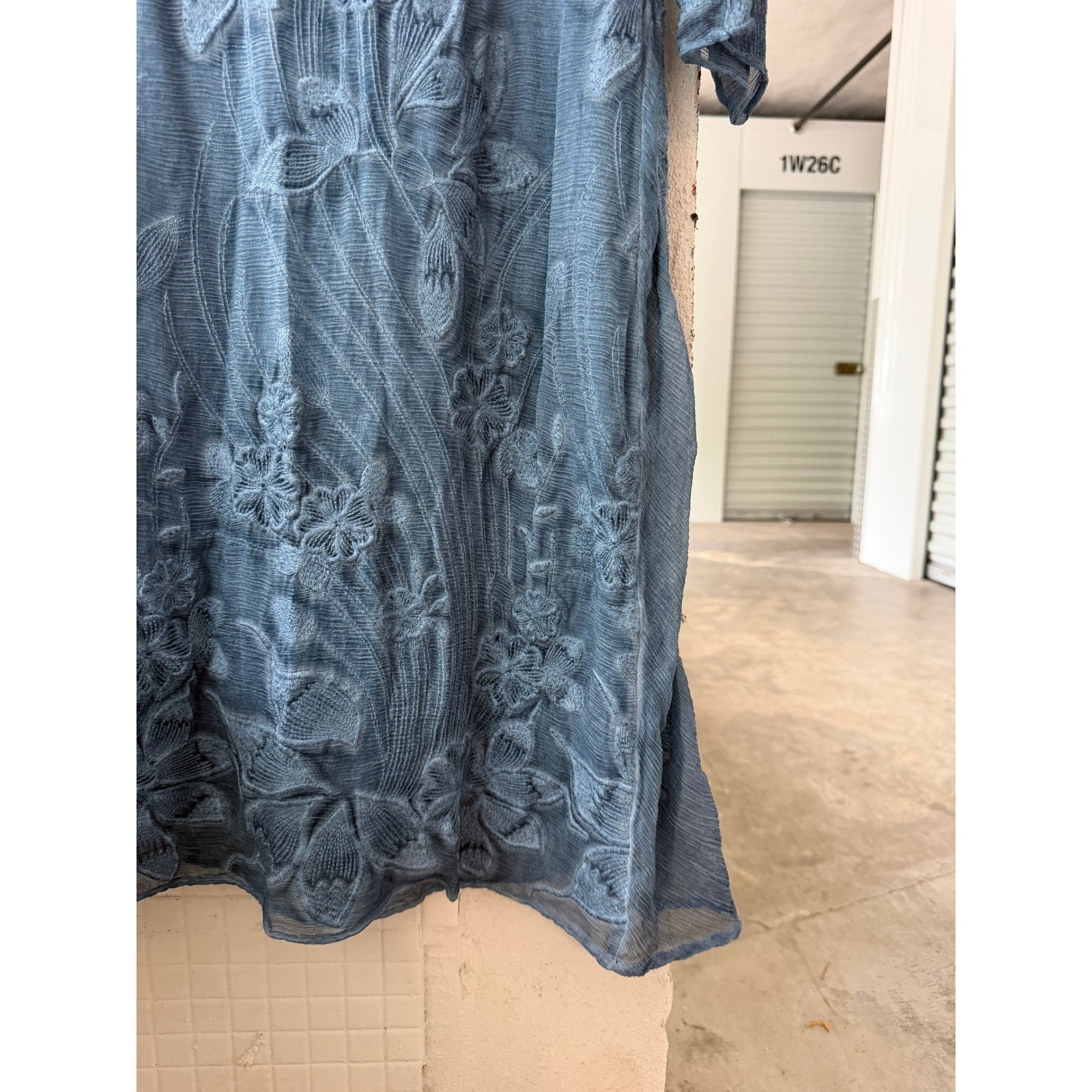 Soft Surroundings Blue Silk Floral Embroidered 3/4 Sleeve Lined Dress XS 2EY63