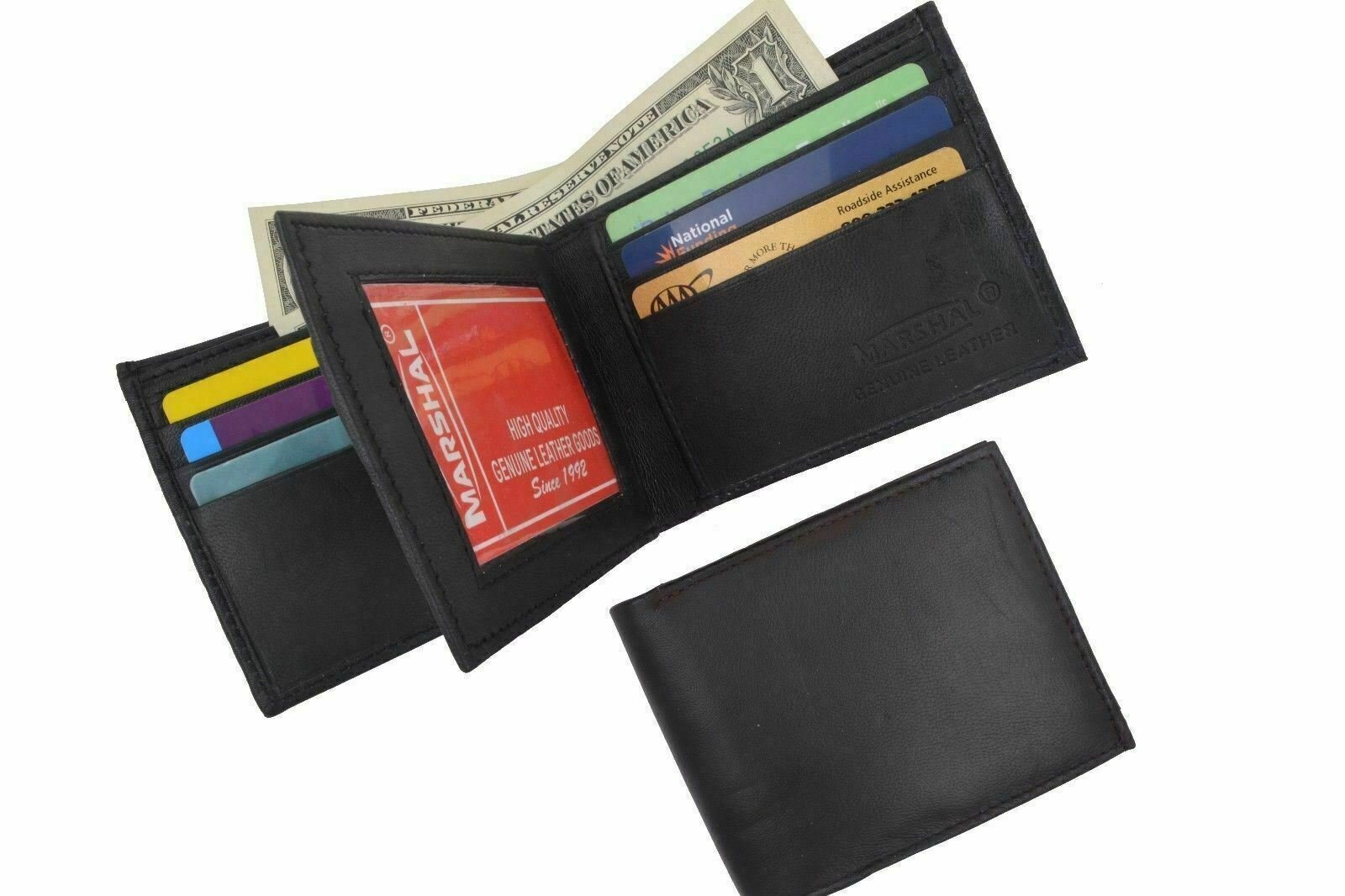 Genuine Leather Bifold Center Flap Lambskin Wallet with ID and Credit Card