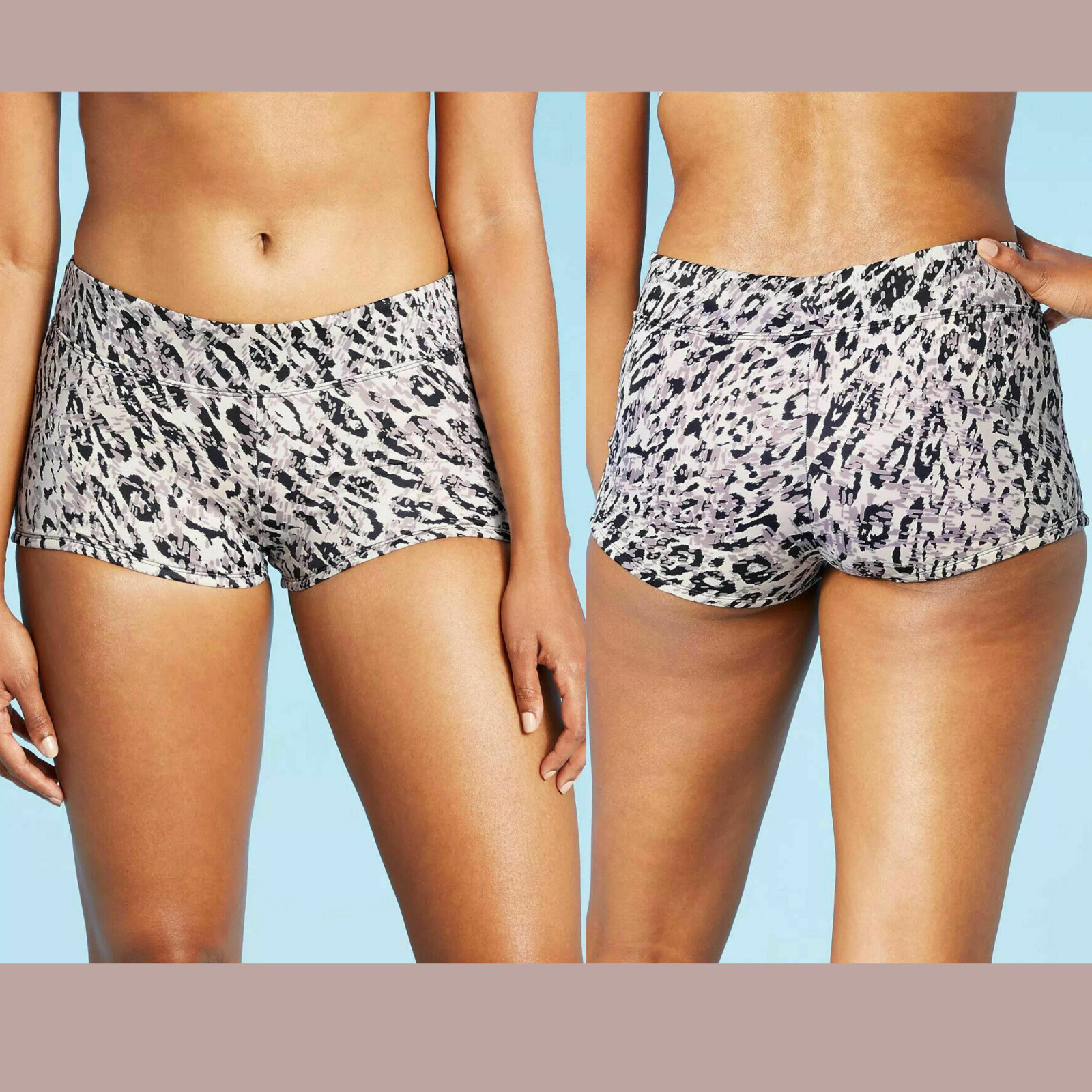 NWT $46 All in Motion [ Medium ] Strappy Bikini Top Boyshort Bottom Animal T451