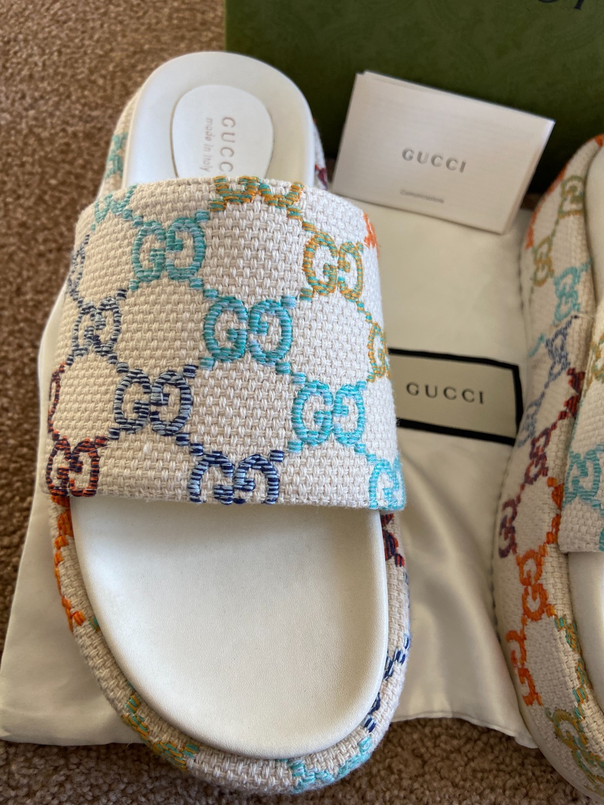 GUCCI ANGELINA Platform Multicolor logo print EMBROIDERED canvas slides 39
