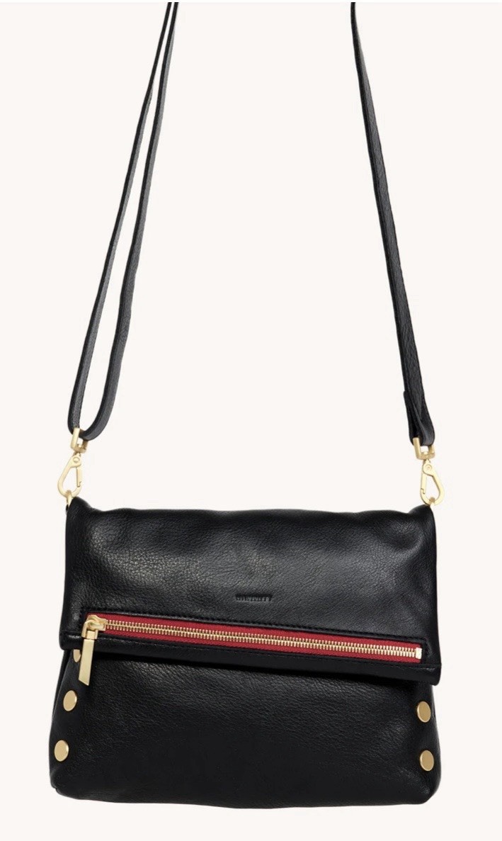 Hammitt Leather VIP ClutchCrossbody Black Leather With Red Suede Int. 10x2x8 &12