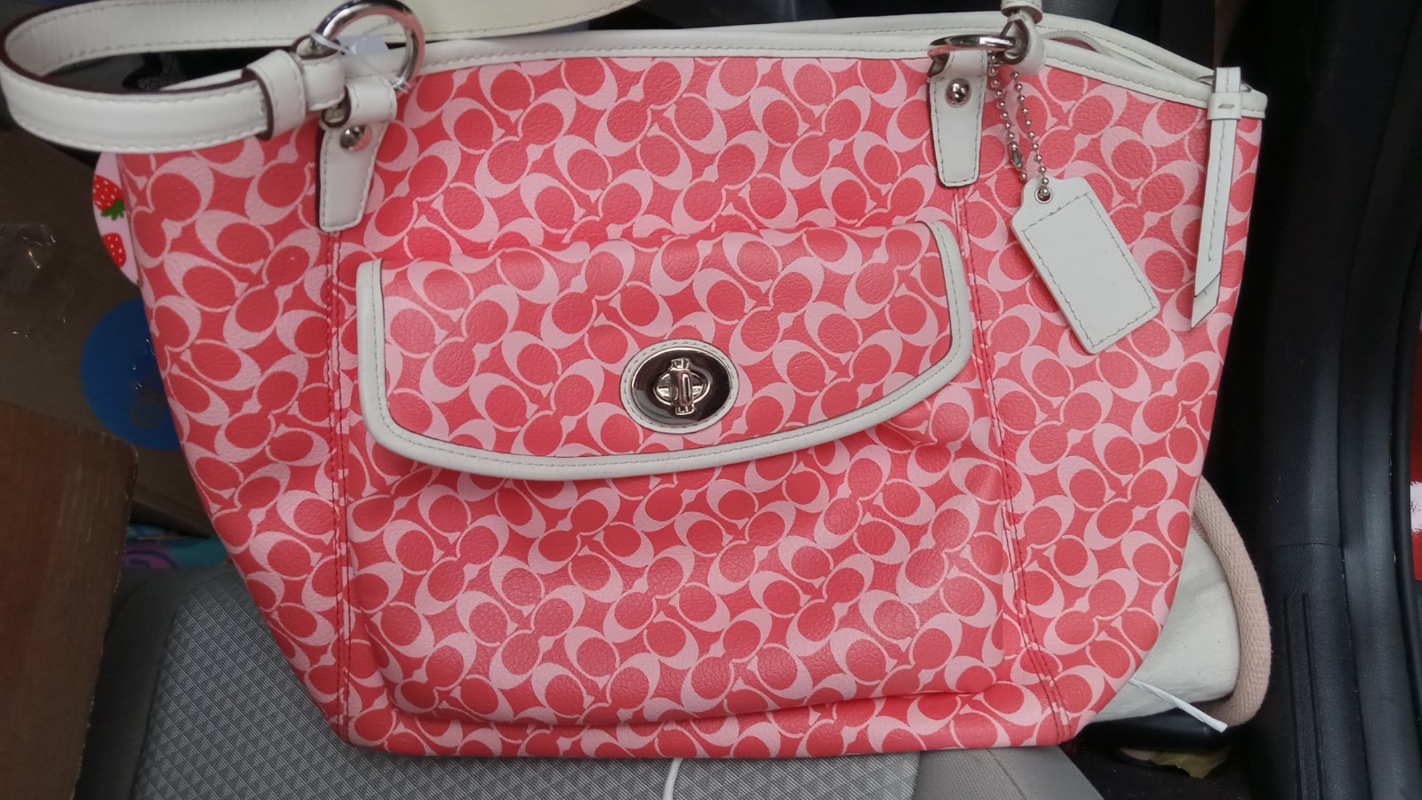 Coach Chelsea Leah Signature Coral Pink Bag Purse Coated Canvas/Leather