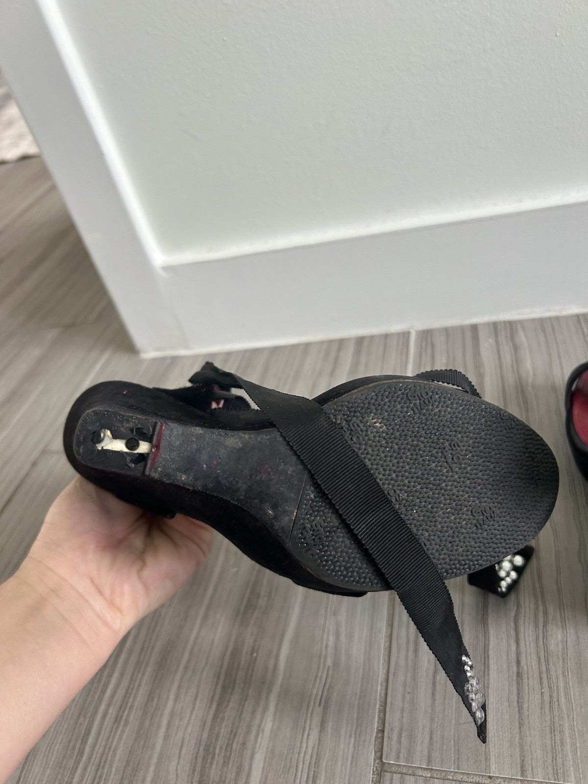 Cesare Paciotti Platform Heels Women Black Suede Rhinestone Ankle Wrap Sandals