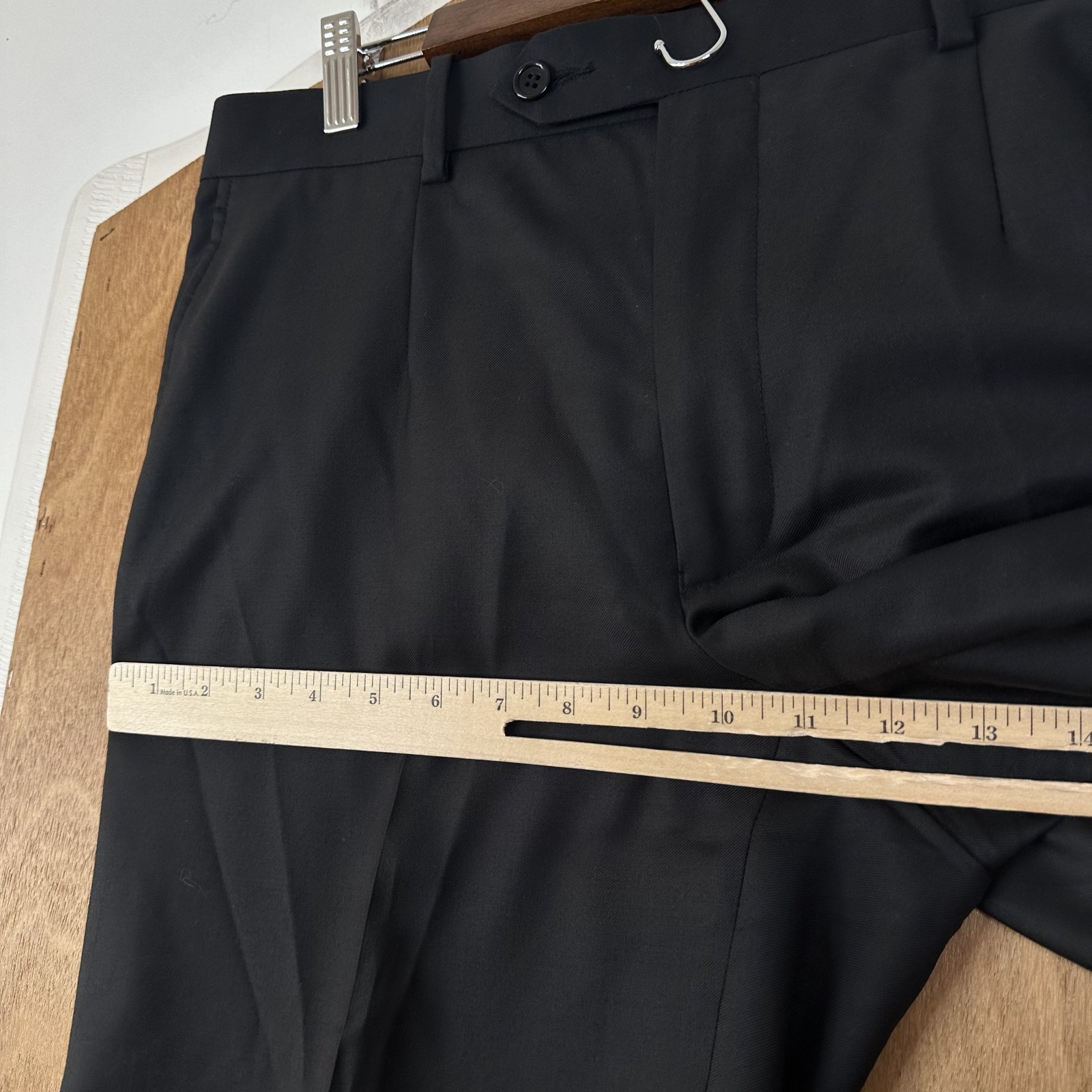 Bespoke Suit Mens 40R Black Solid 2 Button Guabello 130s Fabric Wool Pants 34×29