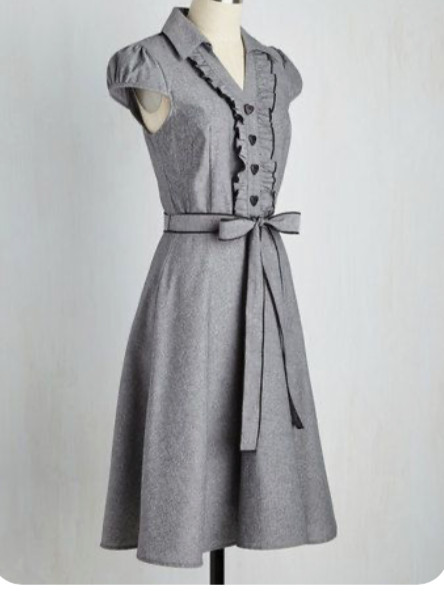Vintage O’-Sher Gray Fit & Flare Dress Large Ruffle Trim Retro Pinup Rockabilly