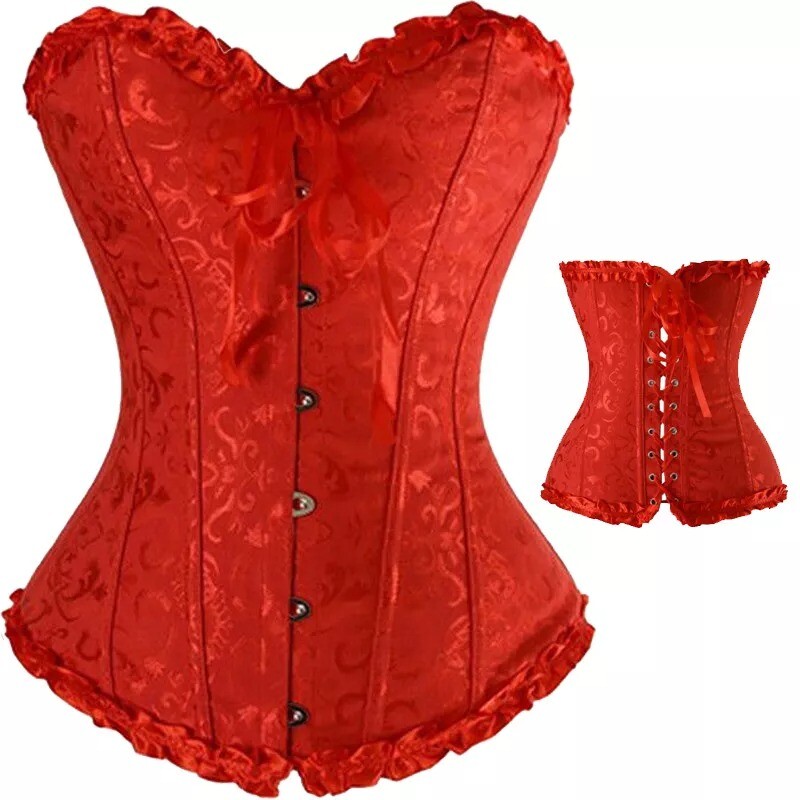 Women Lace Up Sexy Bustier Corset Overbust Burlesque Tops Lingerie Waist Cincher