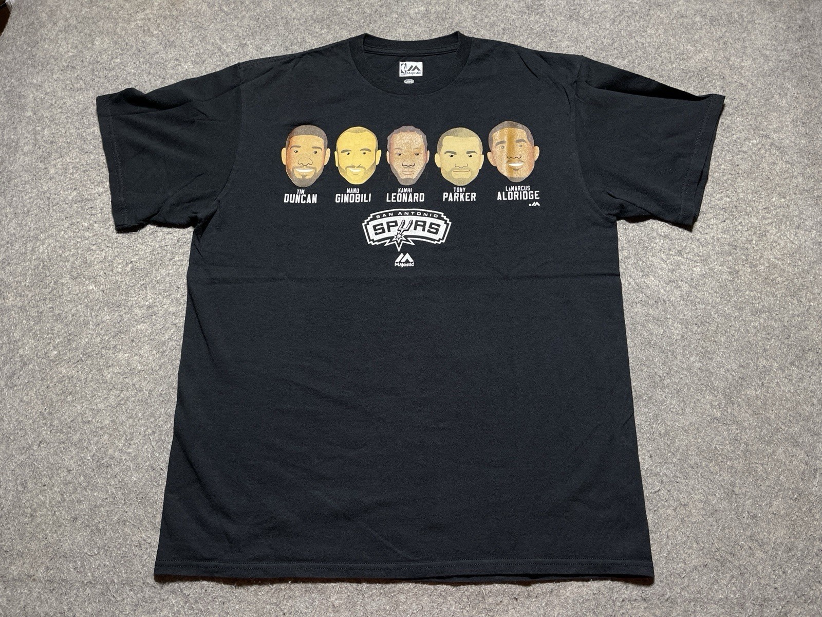 San Antonio Spurs Black Duncan Parker Ginobili Leonard Aldridge Shirt L Majestic