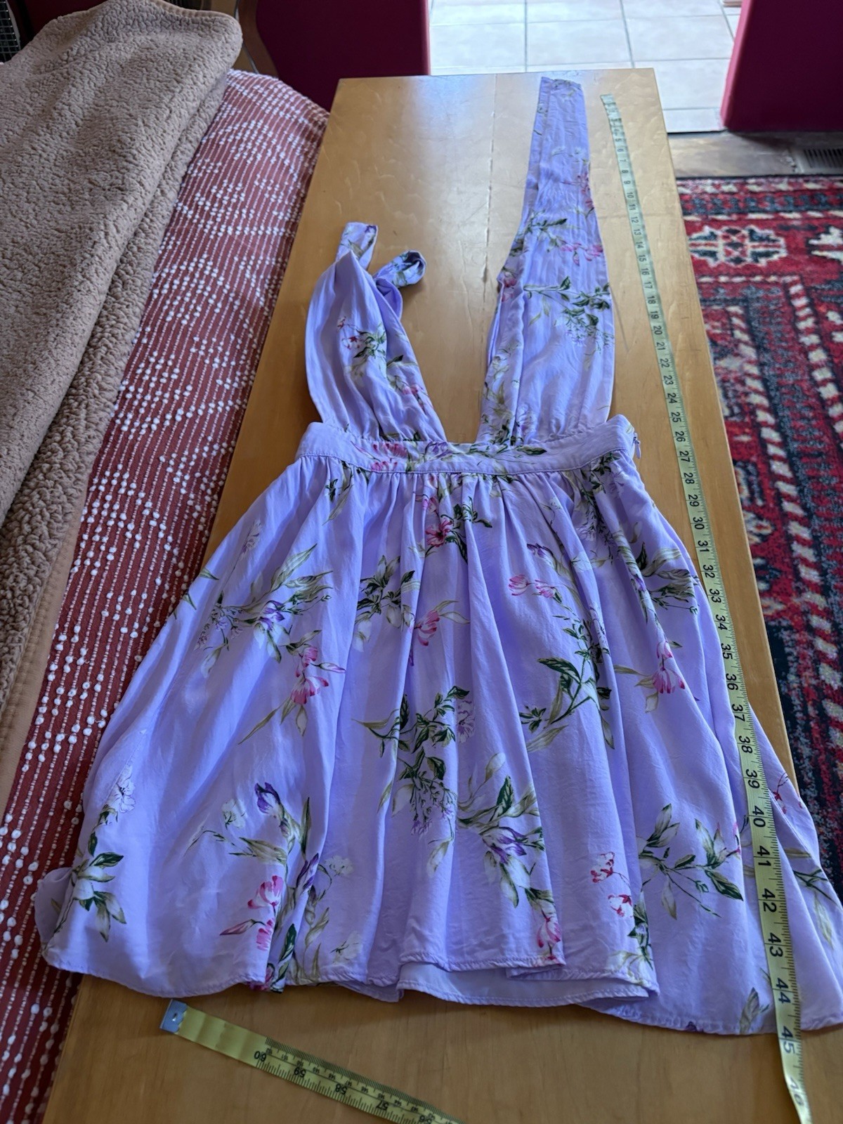 Forever 21 Purple Floral Chiffon Sundress V-Neck Bow Strappy Mini Women’s S