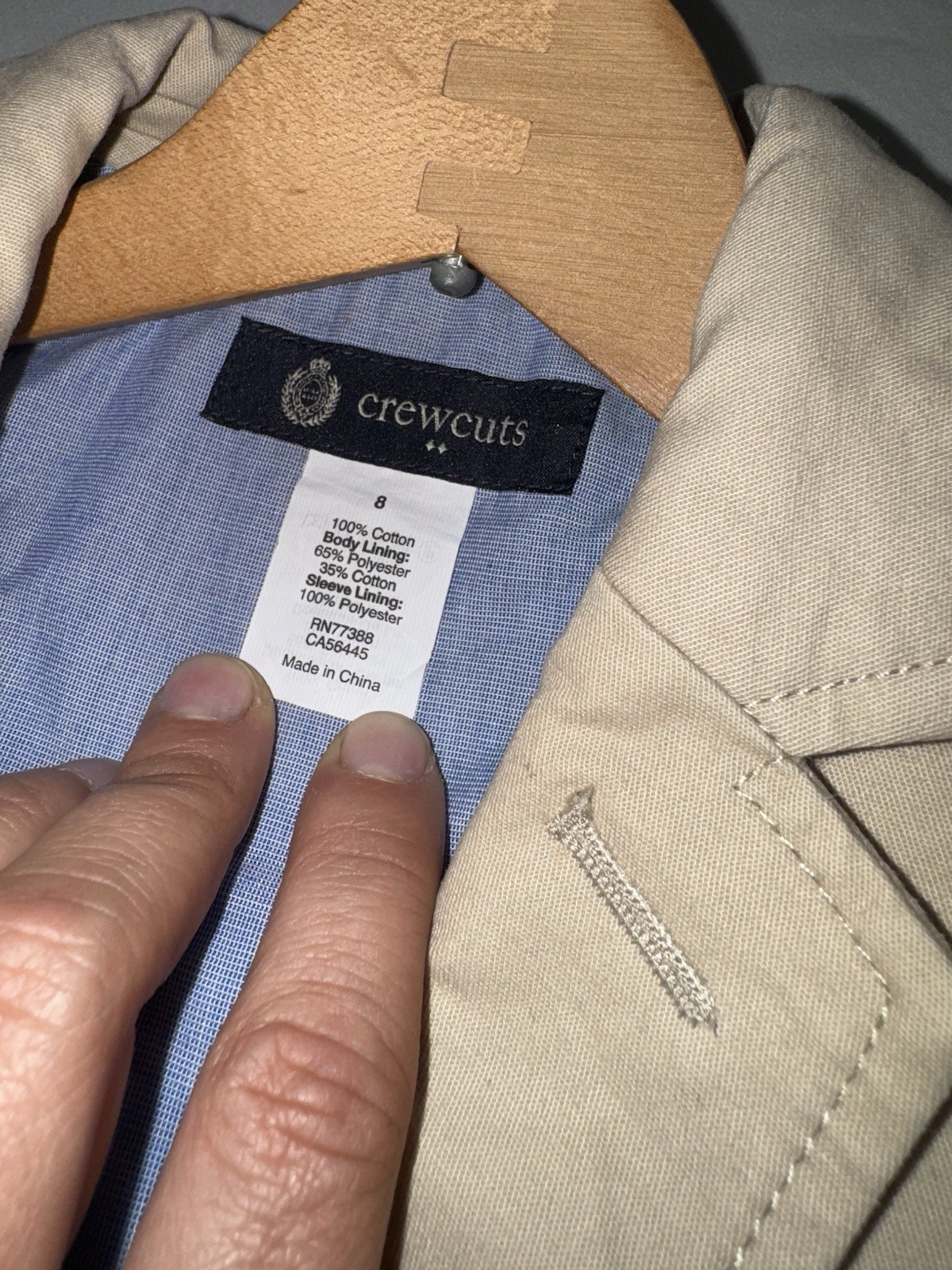 Crewcuts Beige Twill Cotton Blend Lined 2-Button Notch Blazer Jacket Size 8