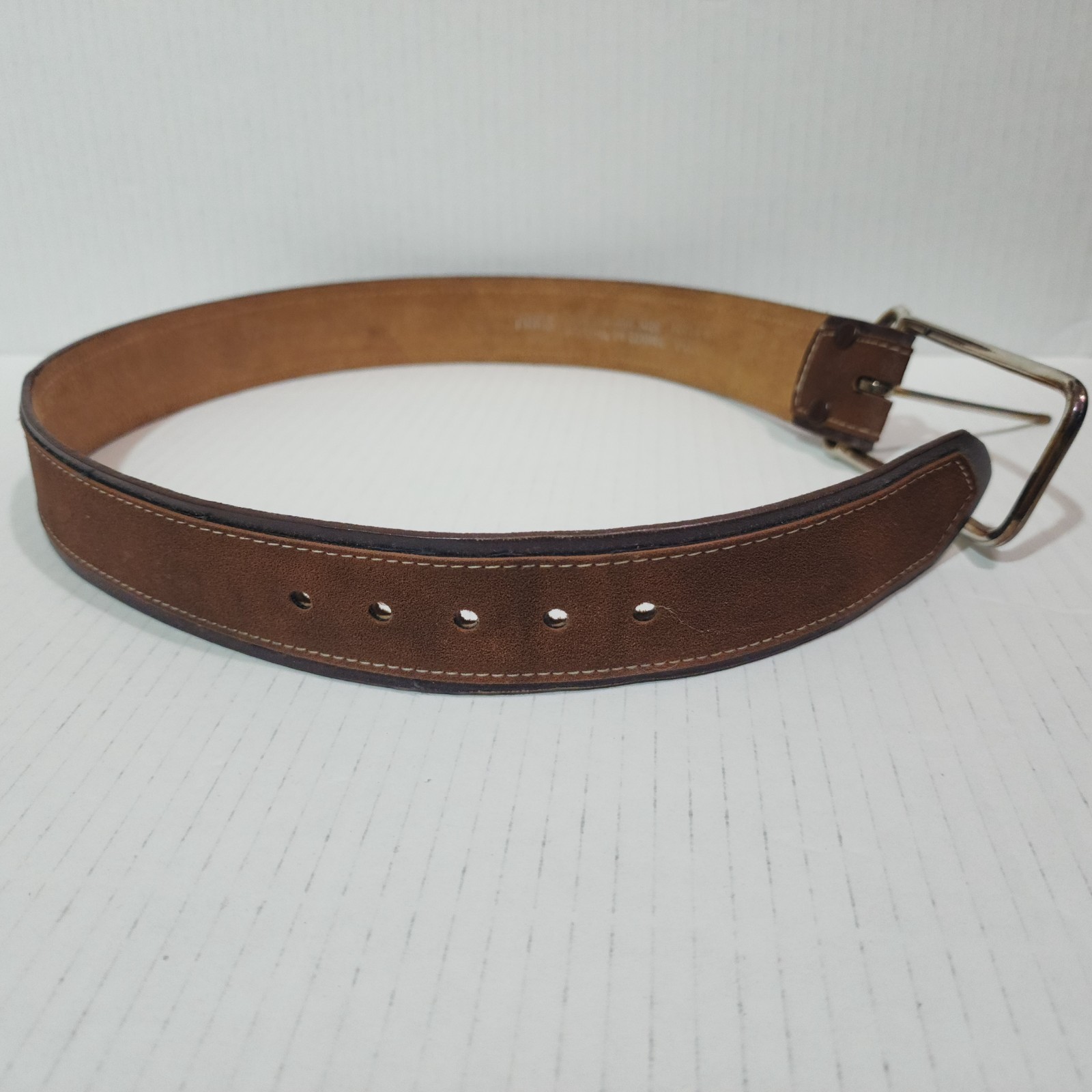PARIS Belt Cowhide Leather & Man-Made Material Brown Contrast-Stitches Size S