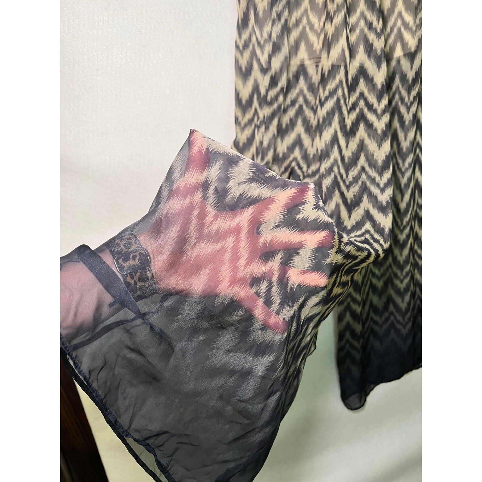 Double Zero Chevron Zig Zag Ombre Boho Chic Wide Leg Pants Smocked Waist L
