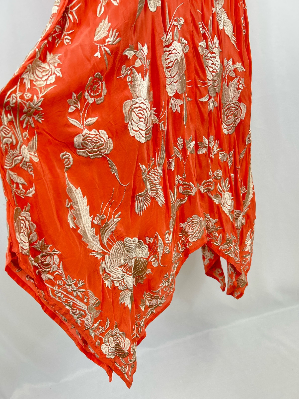TOLANI NWT Size L Apricot & Gold Floral Embroidered Shelley Cupro Women Dress