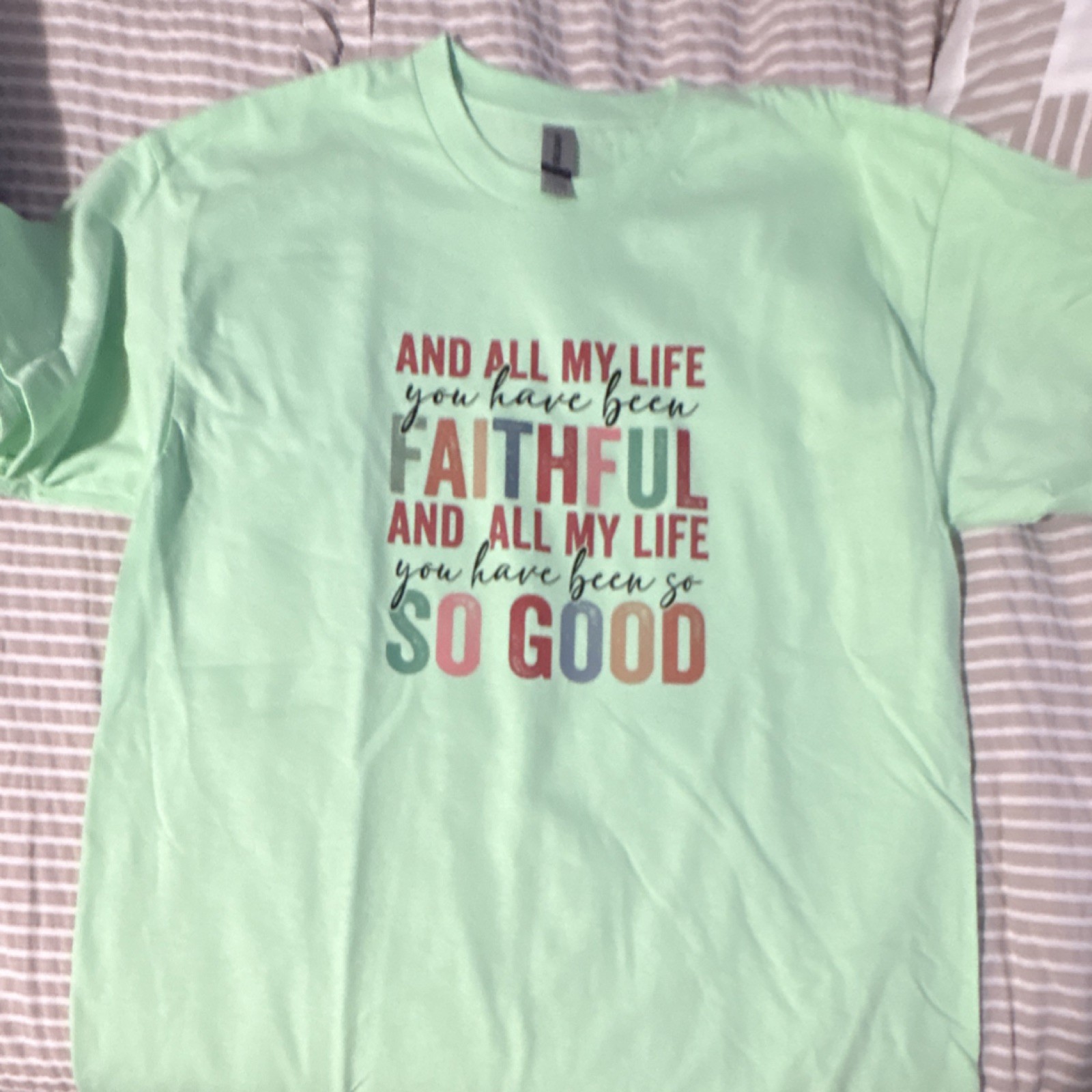 Bella + Canvas Light Green Cotton Jersey Graphic Print Inspirational T-Shirt
