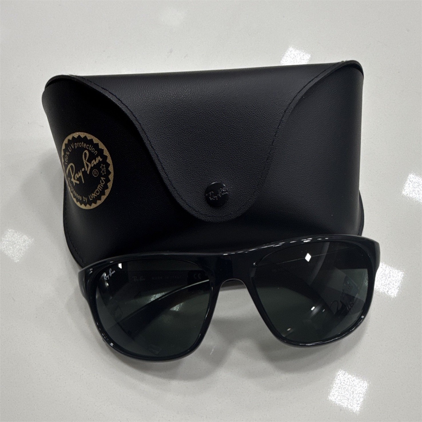 Ray-Ban RB4351 Women’s Rectangle Sunglasses Black Frame Green Tinted 140mm UV