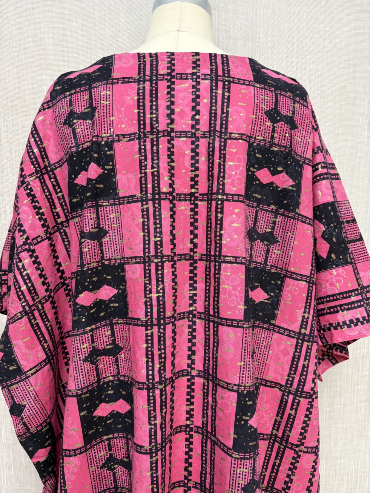 Vintage Miss Egypt Dress Middle Eastern Kaftan Pink Gold Print Ethnic Cotton OS