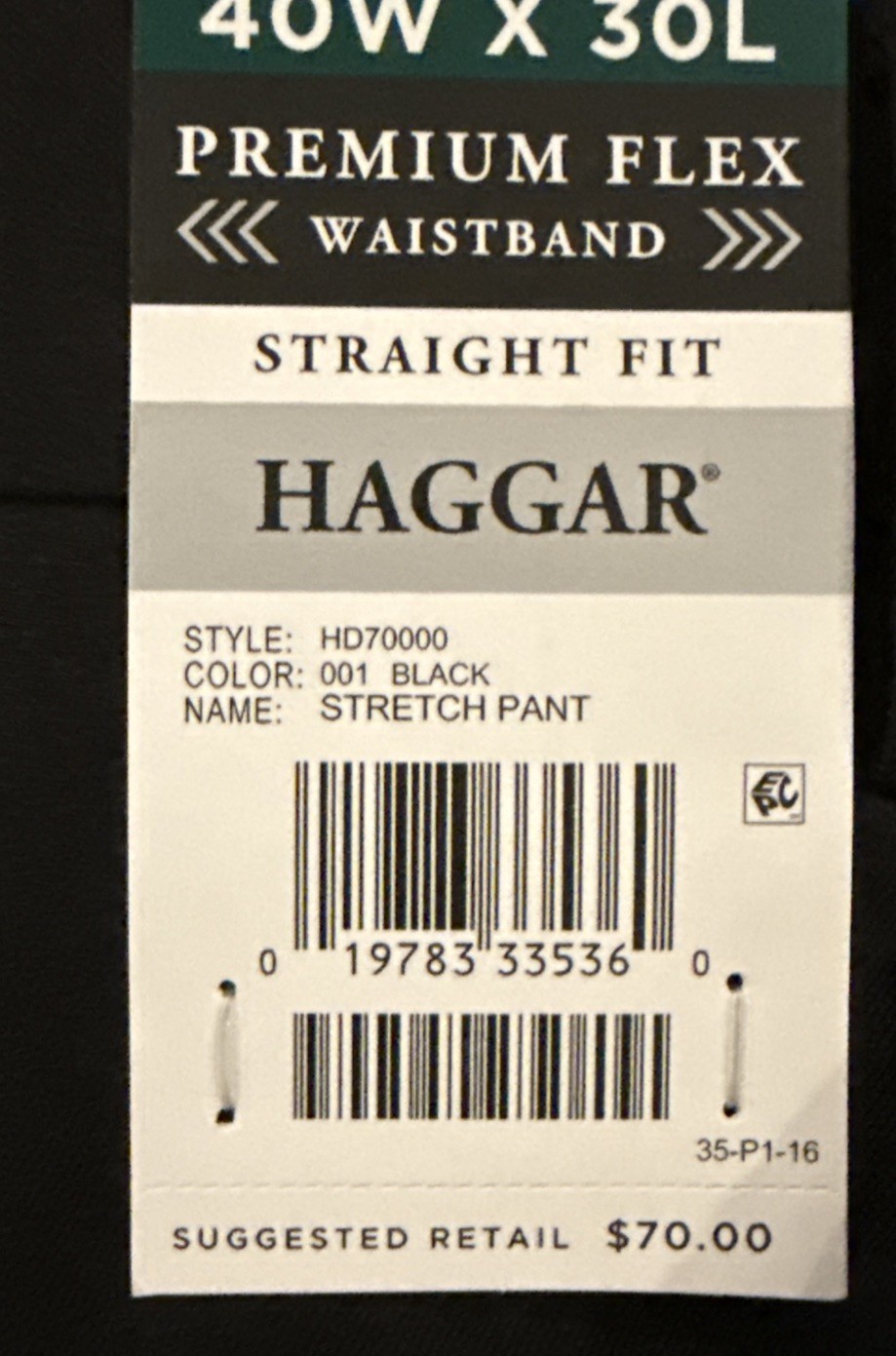 Haggar Men Black Premium Comfort Straight Fit Stretch Dress Pants Size 40X30
