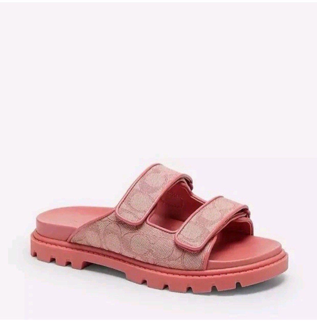NWT Coach Woman Two Band Sport Slide In Signature Jacquard True Pink CBN29