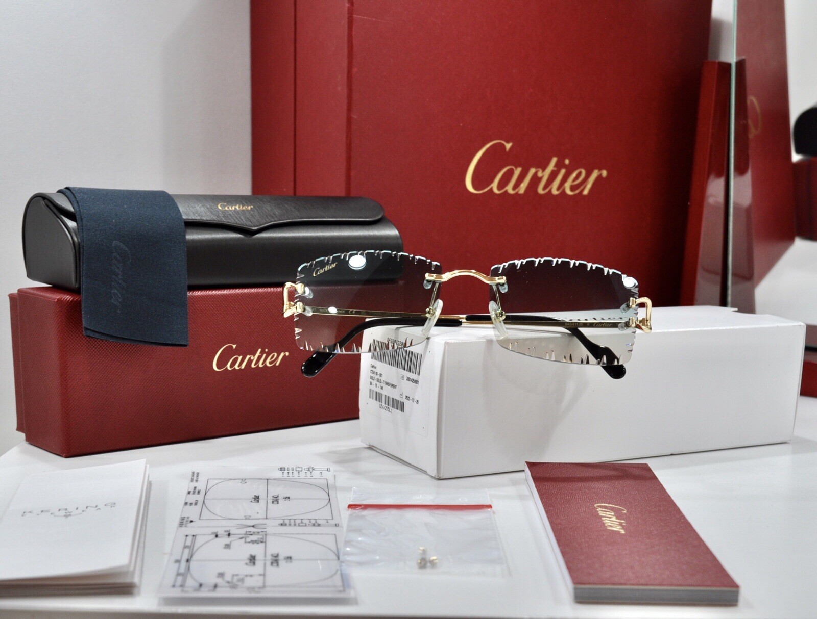 Cartier Rimless Piccadilly BIG C Decor Gold Occhiali Frame Glasses diamond lens