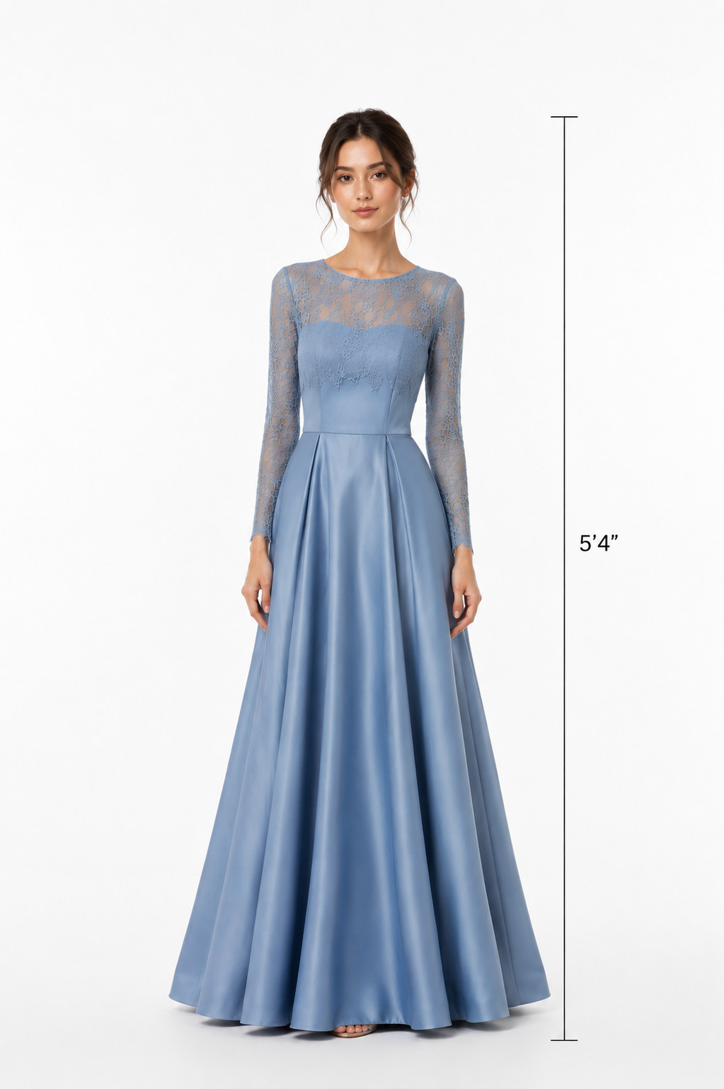 Modest Dusty Blue Custom Gown Size 4/6. Maxi Legnth – 5ft 7 inches.