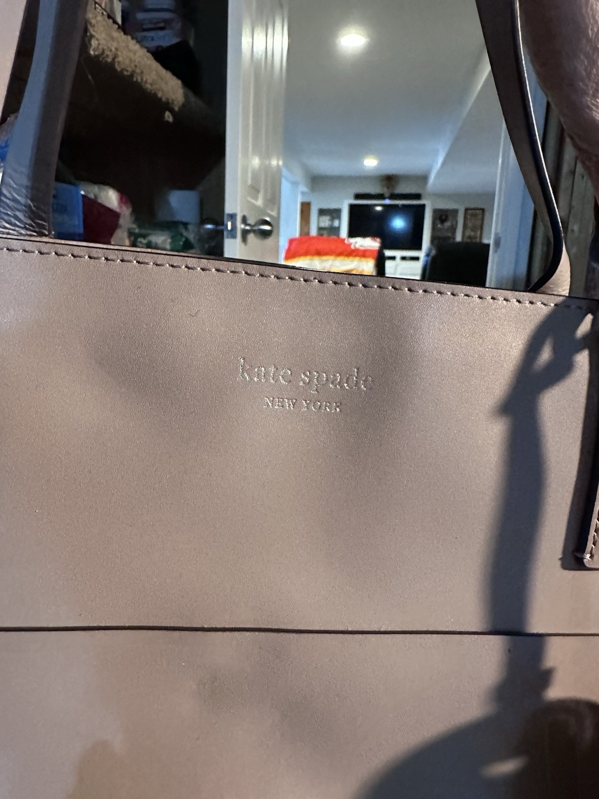 kate spade new york Large Tote Bag Taupe Zip Top Inner Pockets Charm Gold