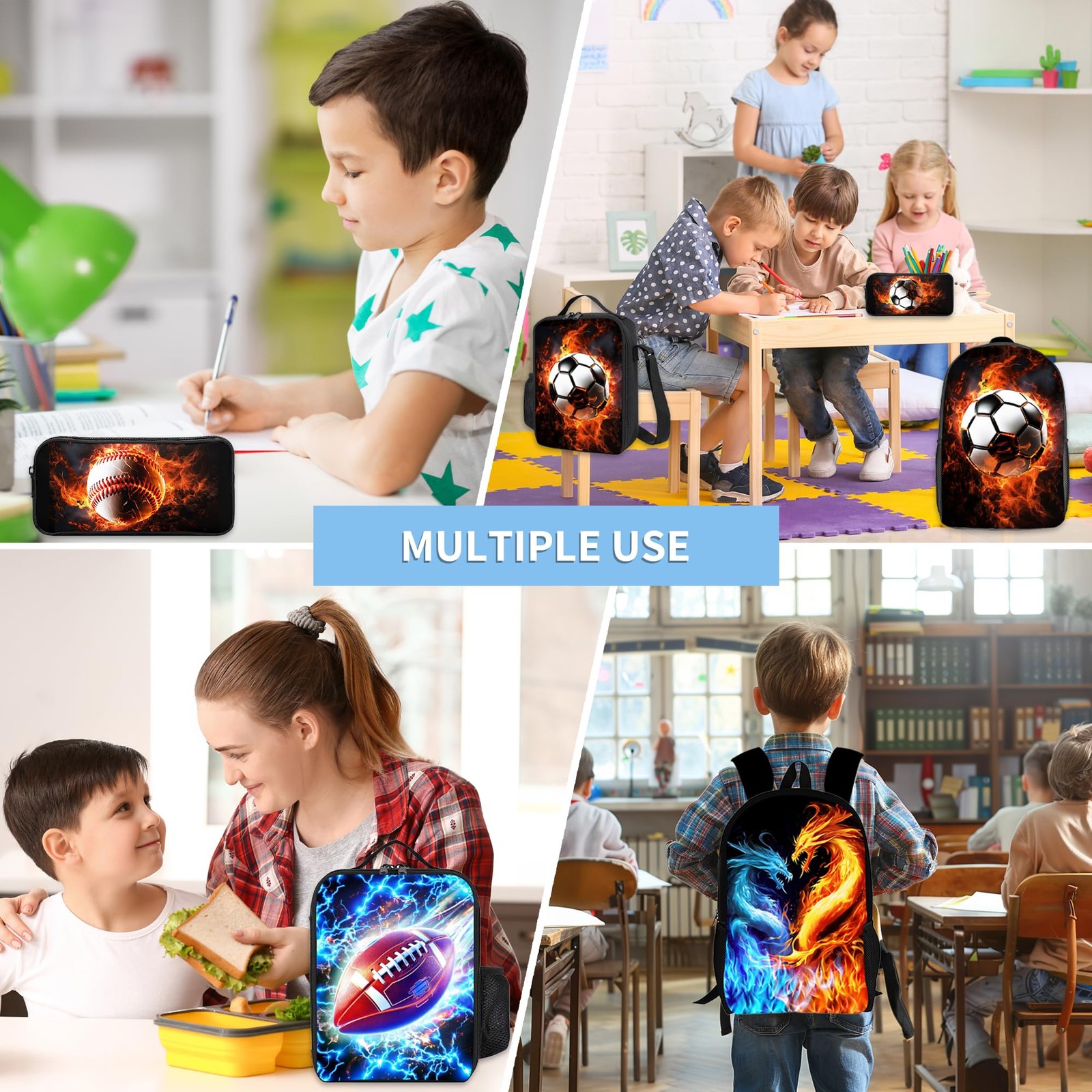 3PCS Boys Backpack, Back To School Bag with Lunch Box Pencil Case Set, Cool D…