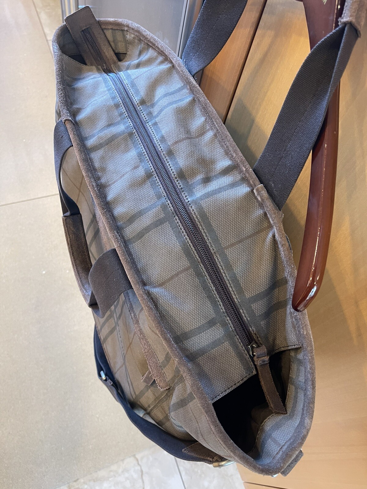 Coach Camden Plaid Fatigue Brown Canvas Tatersall Tote Weekend Travel Bag RARE