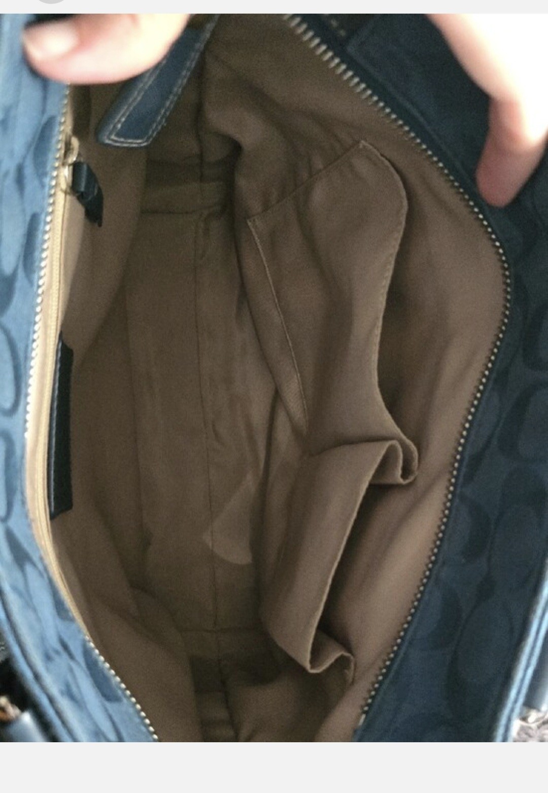 EUC Coach Blue Signature Tote Bag with Matching Wallet, Zip & Turn Lock, Pockets