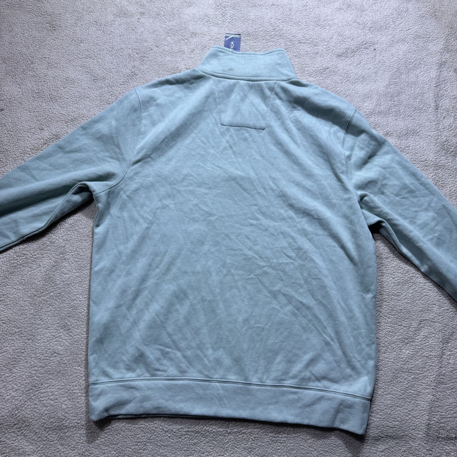 Nautica Pullover Sweater Mens Large Jade Frost Green Half Zip Super Soft Stains