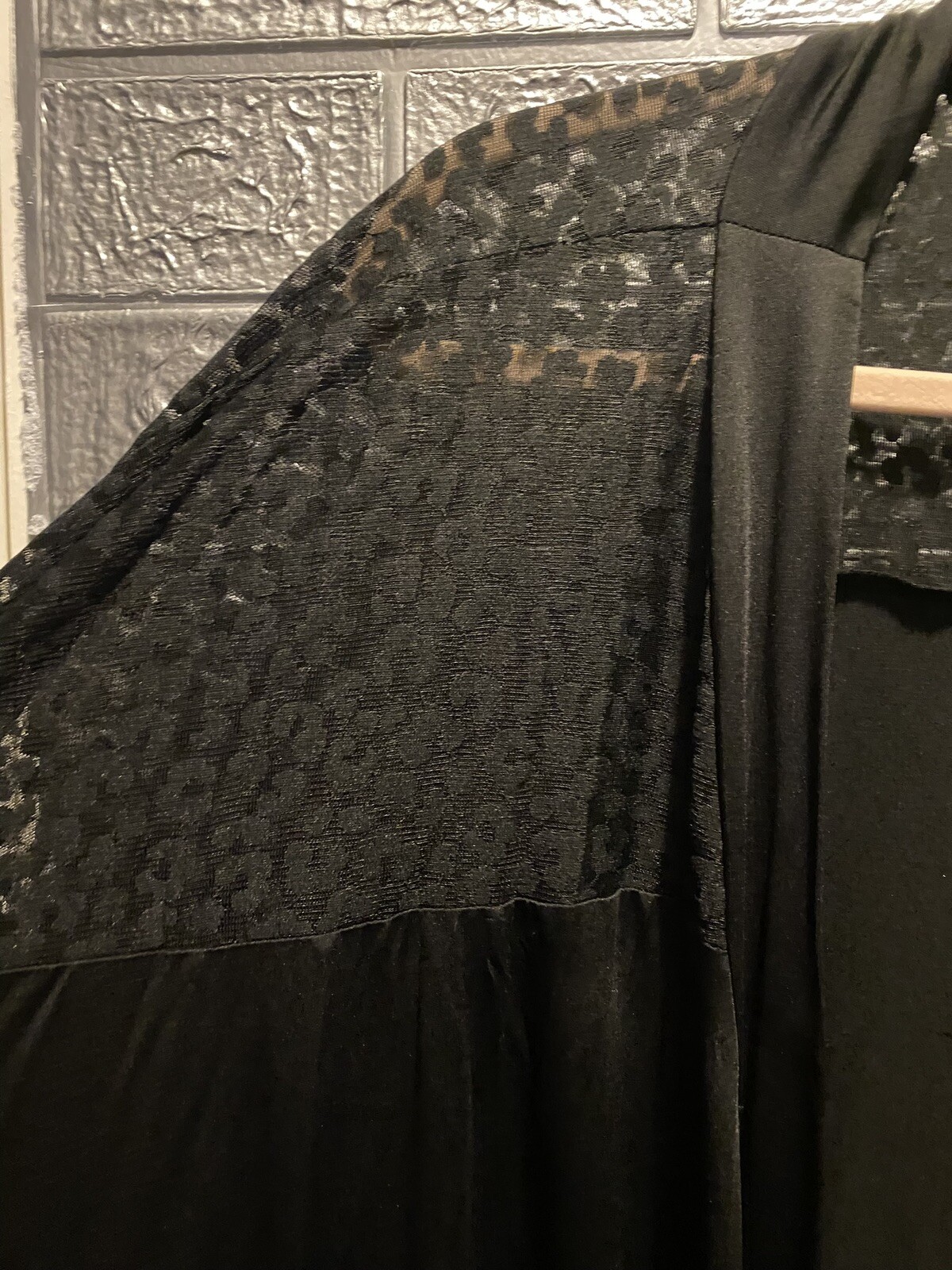 Cacique Lane Bryant PLUS 5x 6x 7x 34/36 Black Satin Leopard Mesh Kimono MidRobe