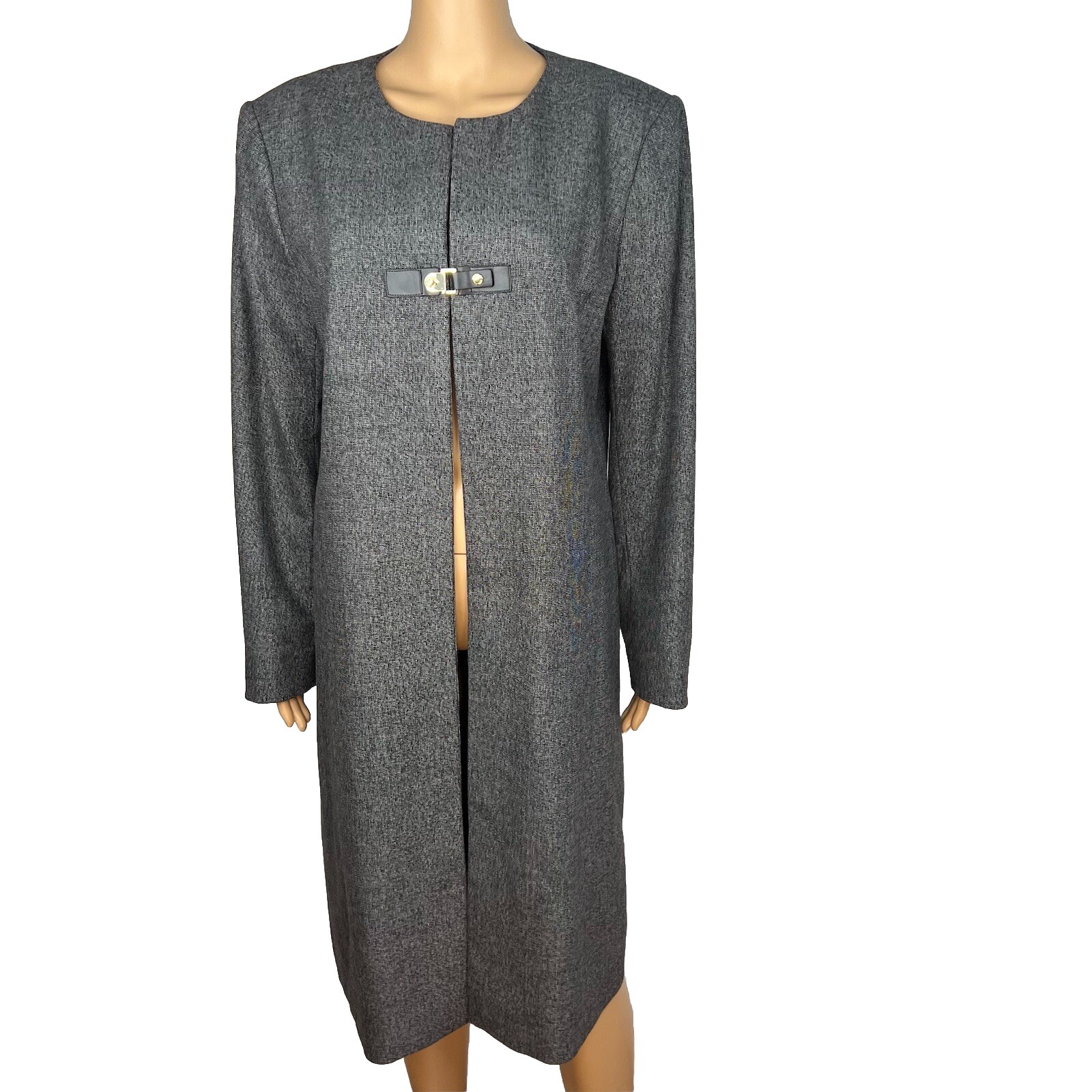 Calvin Klein Polyester Rayon Spandex Blazer Size 10 Gray Collarless Mid Length