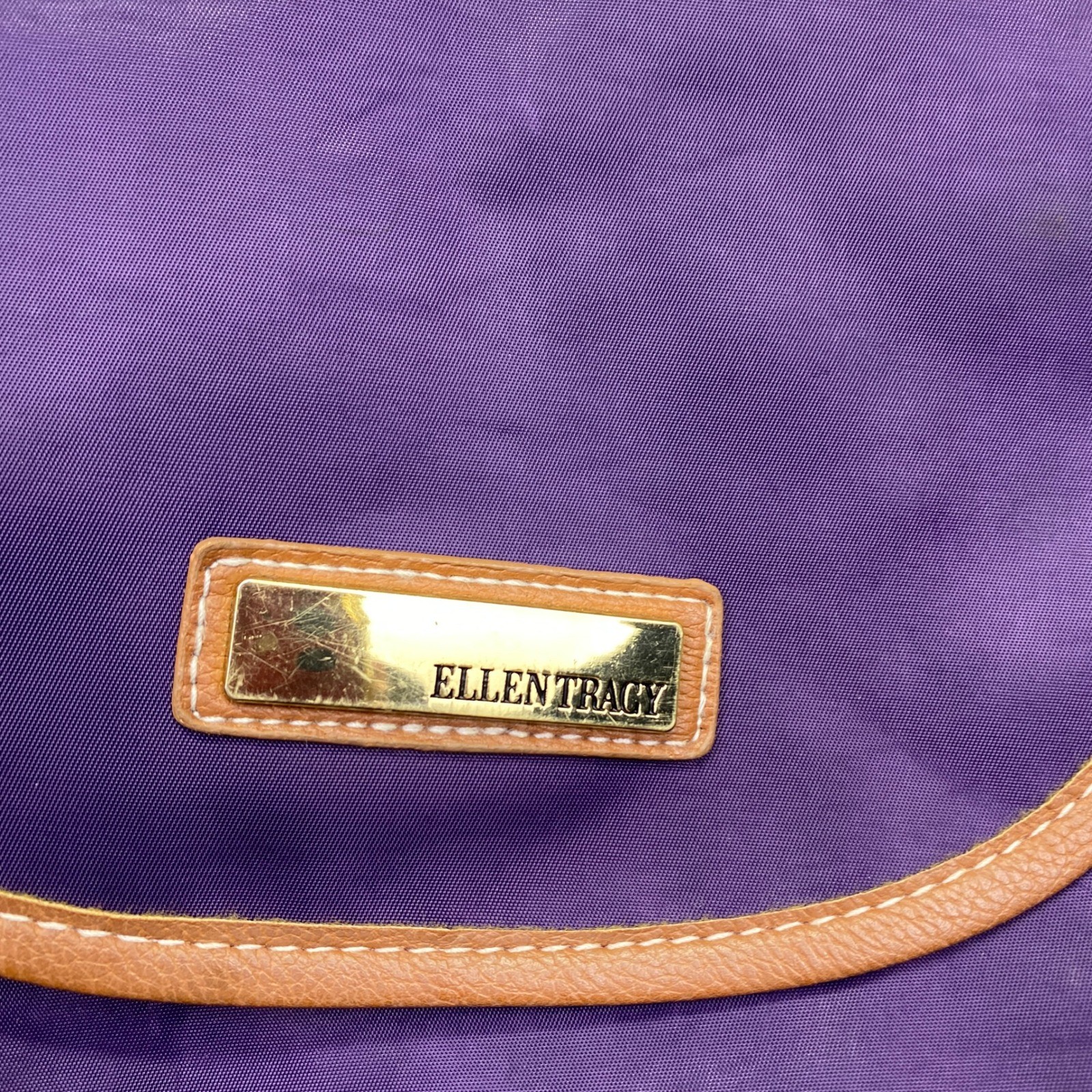 Ellen Tracy Purple Nylon Backpack with Brown Faux Leather Trim Buckle Closures