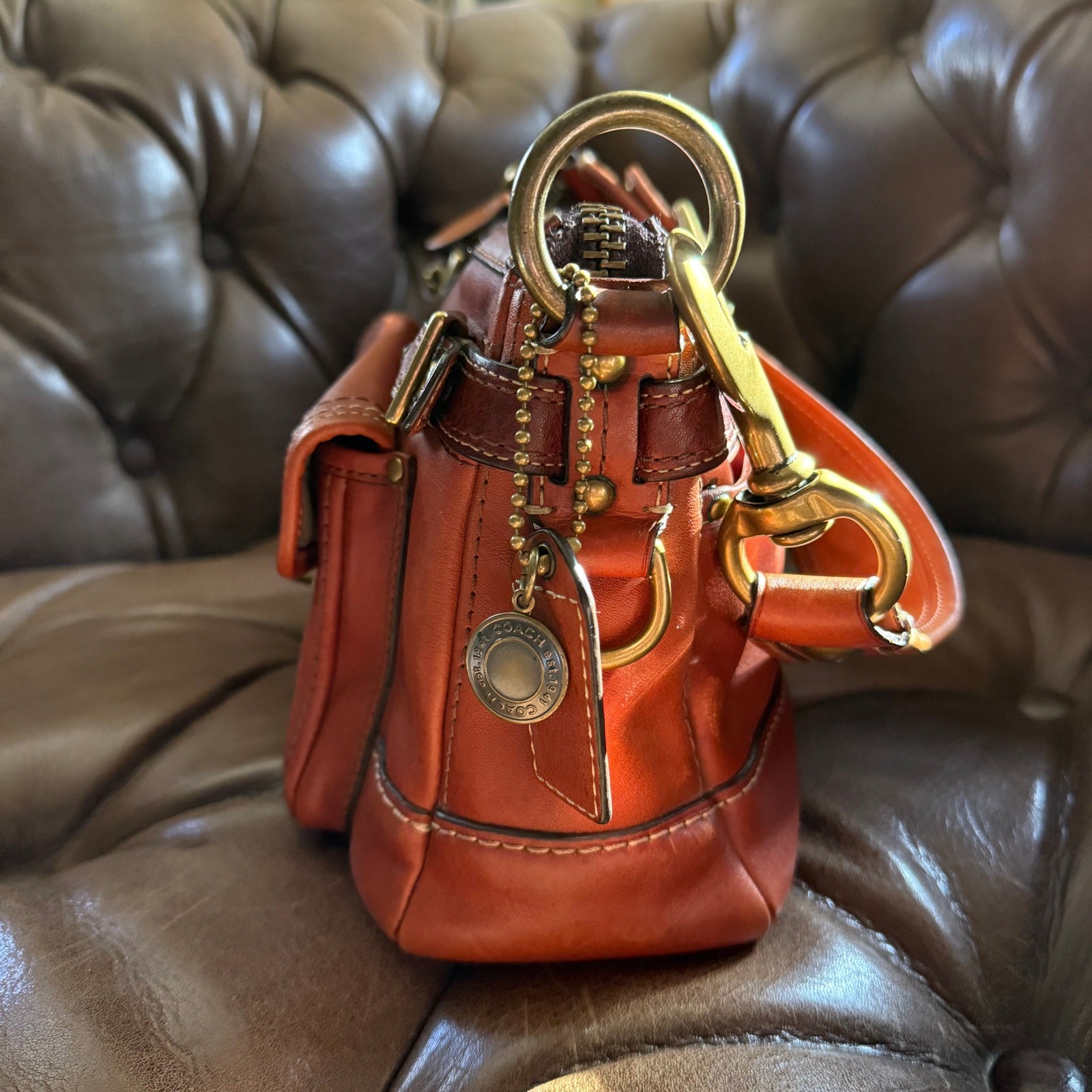 Coach 65th Anniversary Legacy Leigh Shoulder Bag Cognac Leather 11127