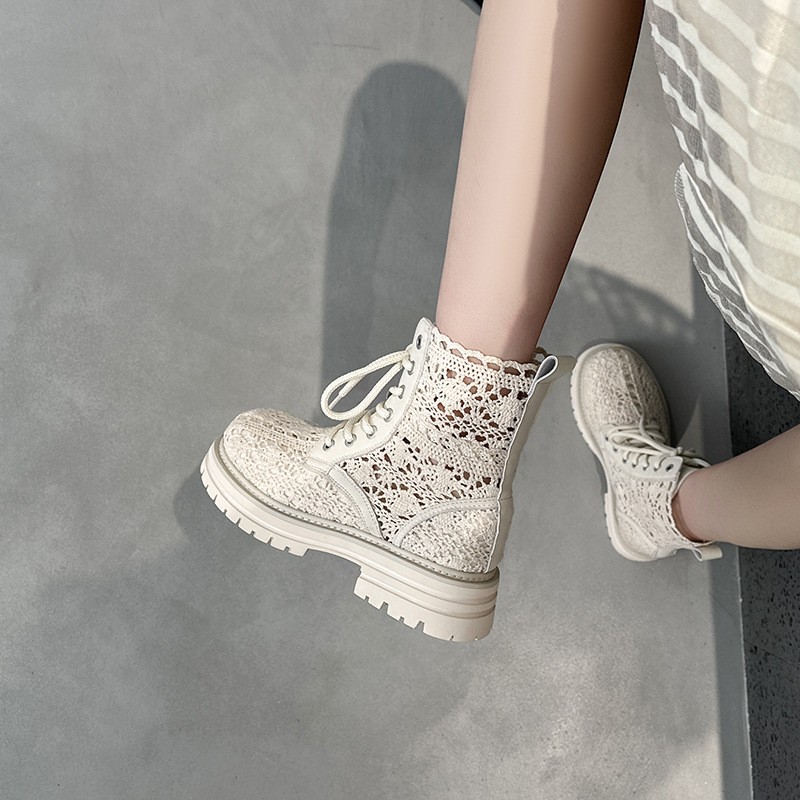 Thick Soled Lace Woven Cool Boots Womens Summer Mesh Breathable Fashion Shoes