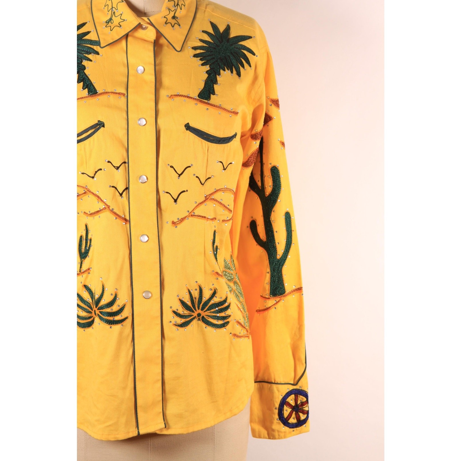 Repro Modern Vintage Style Western Novelty Cactus Wagon Pearl Snap Shirt
