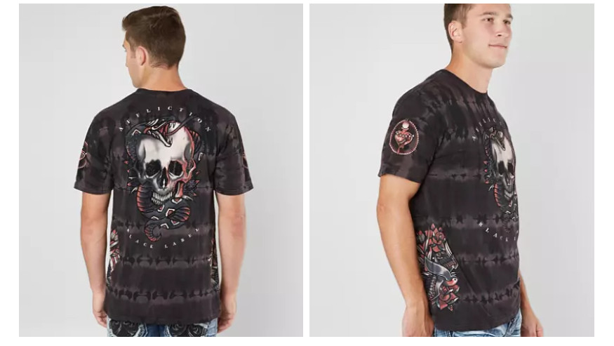 $58 AFFLICTION Black VENOM KILLS Rhinestones Short Sleeve Slim Fit Y2K T-shirt