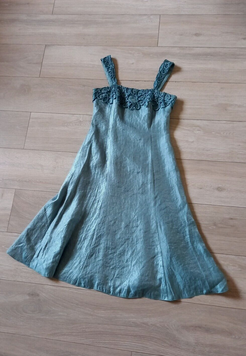 Gina Bacconi Duck Egg Dress & Jacket Faux Silk Embellished Wedding Occasion UK8