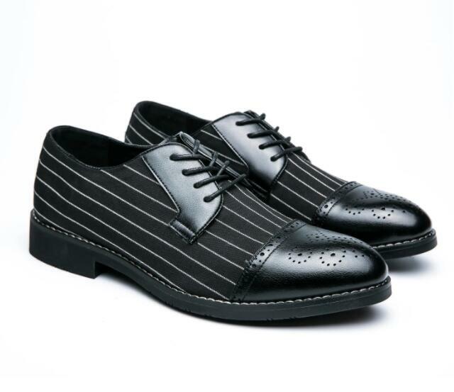 Mens Brogues Striped Pointy Toe Lace Up Oxfords British Formal Party Dress Shoes