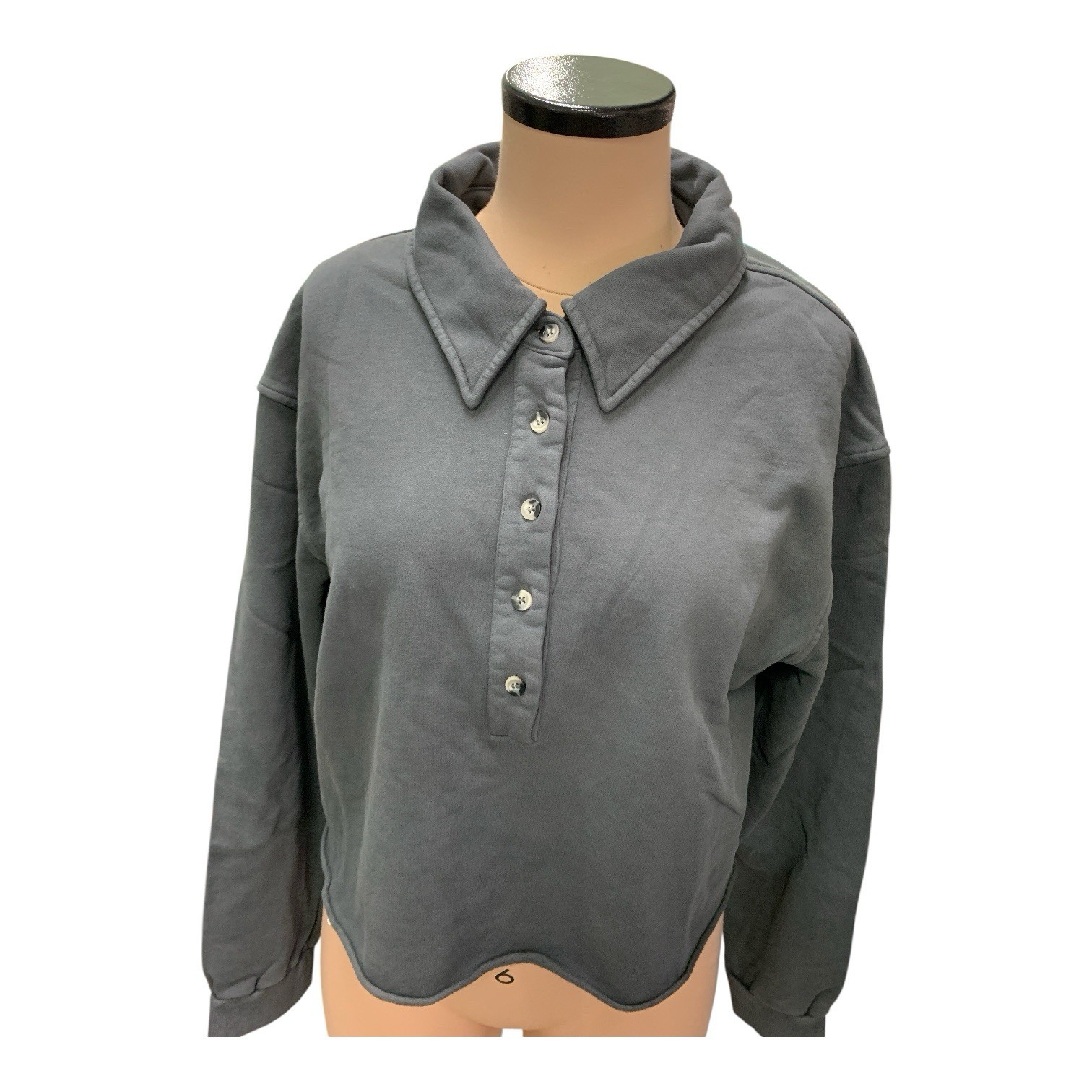 Perfect White Tee Vinny Fleece Henley Sweatshirt Women’s Size Large Charcoal