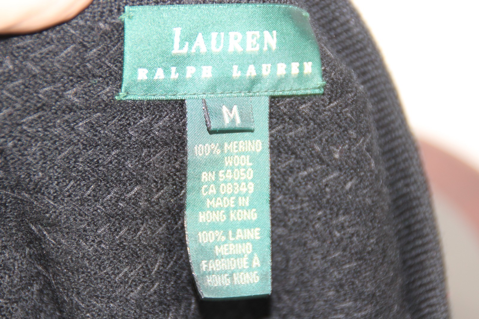Lauren Ralph Lauren Black Sequin Merino Wool Knit Polo Sweater Holiday Top Sz. M