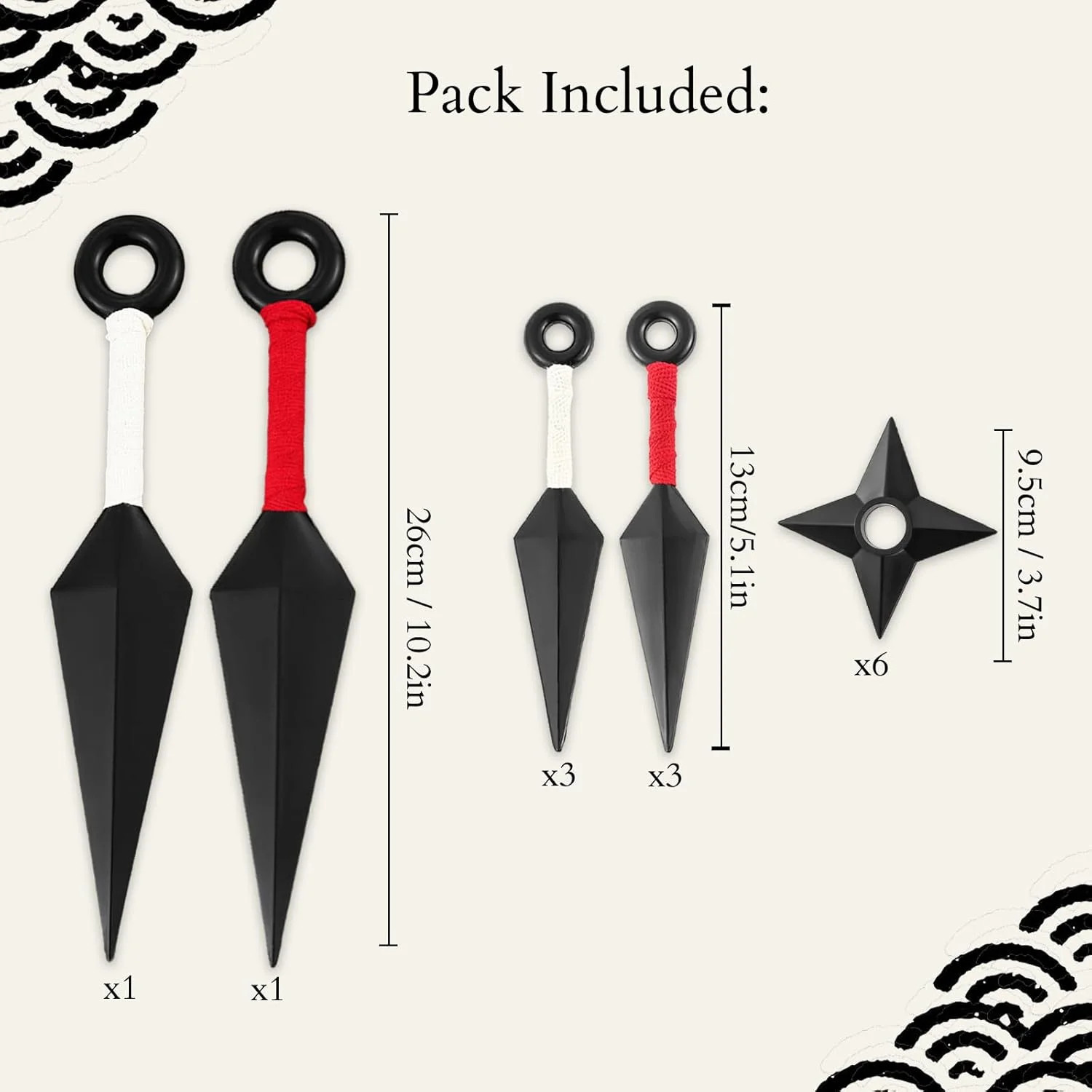14-Piece Ninja Cosplay Kit, Plastic Kunai (10.2″ X 2+5.1″ X 6), Shuriken/Ninja S