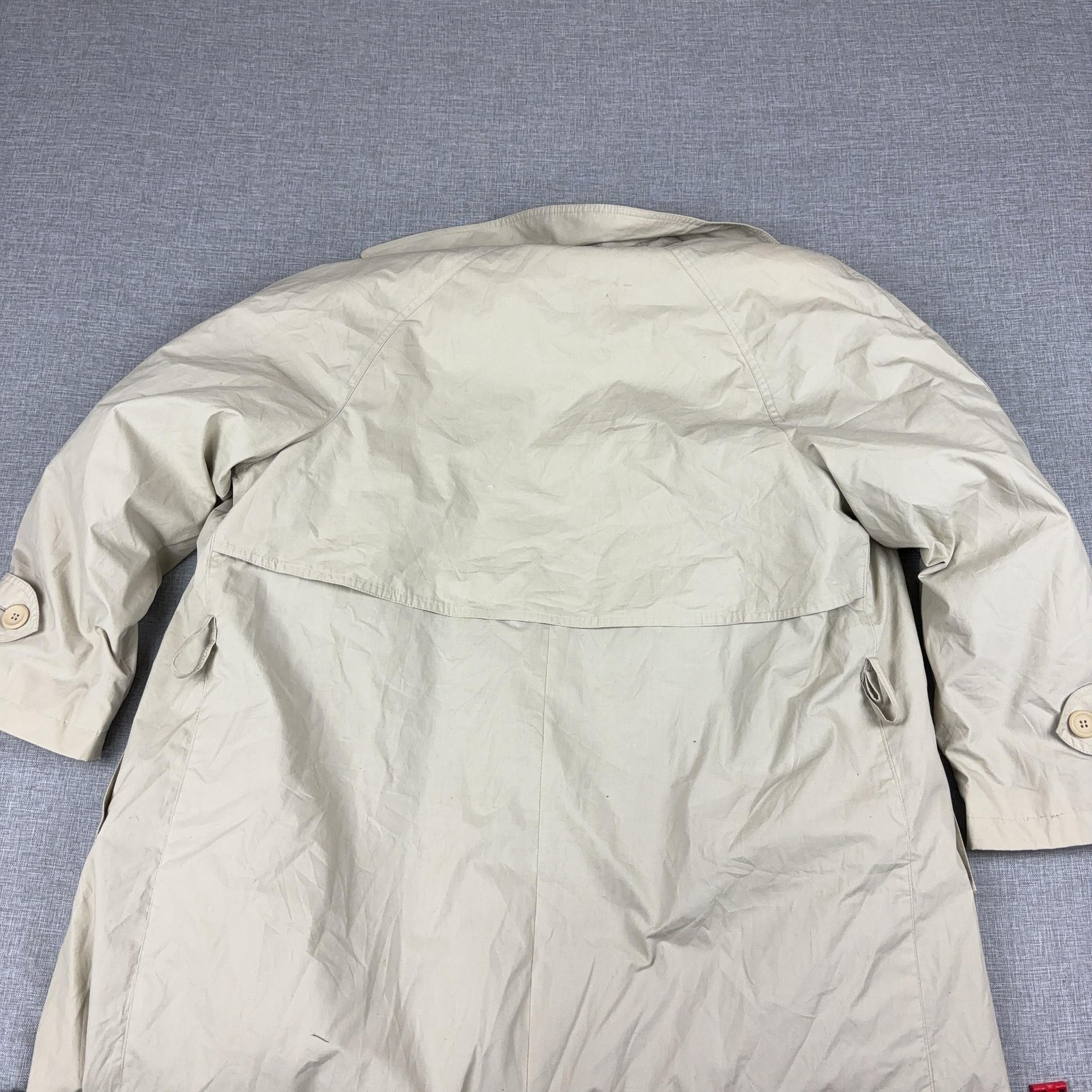 London Fog Coat Mens M Beige Trench Coat Collared Lined Pockets Cotton