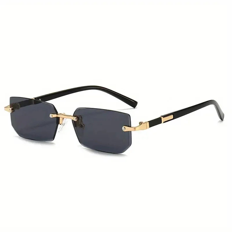 Rimless Sunglasses Rectangle Fashion Popular Women Men Shades Small Square