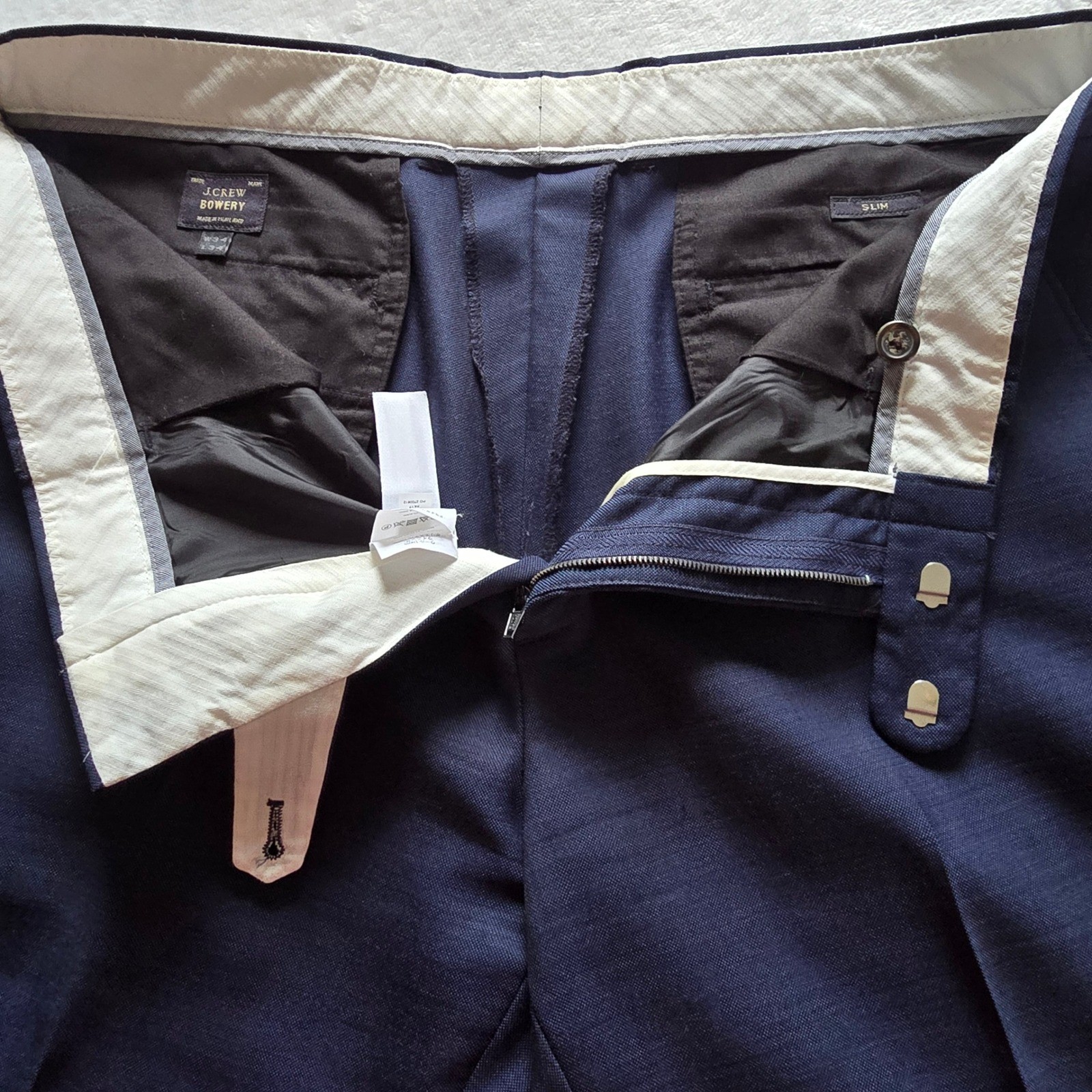 J.Crew Bowery Slim Fit Navy Blue 100% Wool Dress Pants Mens 34×34