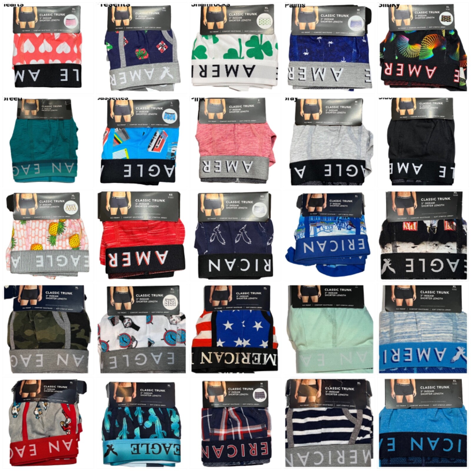 NWT AMERICAN EAGLE Men’s 3″ Classic Trunk Underwear Sz XS-S-M-L-XL-XXXL #59